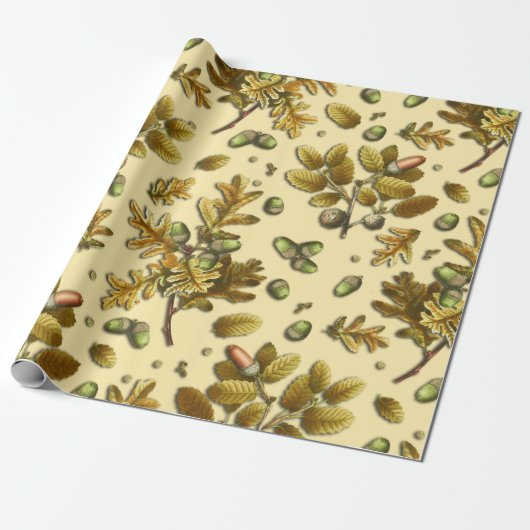 ボタニカルヴィンテージブラウンクリームオーク離れズアコーン ラッピングペーパー (アンロールド)