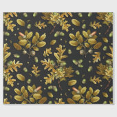 ボタニカルヴィンテージブラウンブラックオーク離れズアコーン ラッピングペーパー (フラット)