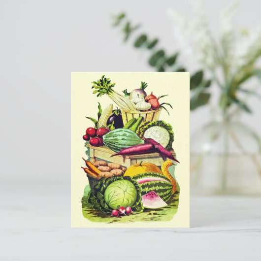 ボタニカルヴィンテージ野菜ガーデンファームハーベスト ポストカード (スタンド正面)