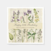 ボタニカルヴィンテージ風の野の花 80歳の誕生日 スタンダードカクテルナプキン (正面)