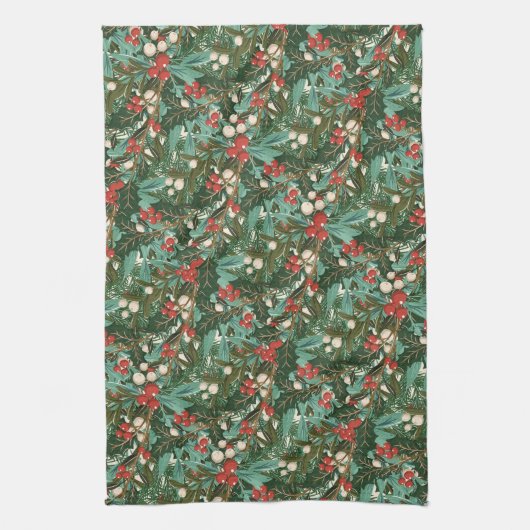ボタニカル伝統的ユニークホリデークリスマス キッチンタオル (縦)