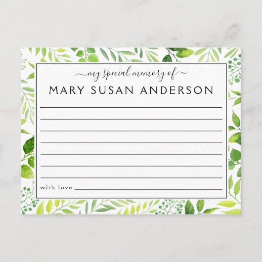 ボタニカル共有Aメモリ葬儀の出席カード ポストカード (正面)