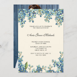 ボタニカル卒業パーティフォト招待状ブルー 招待状