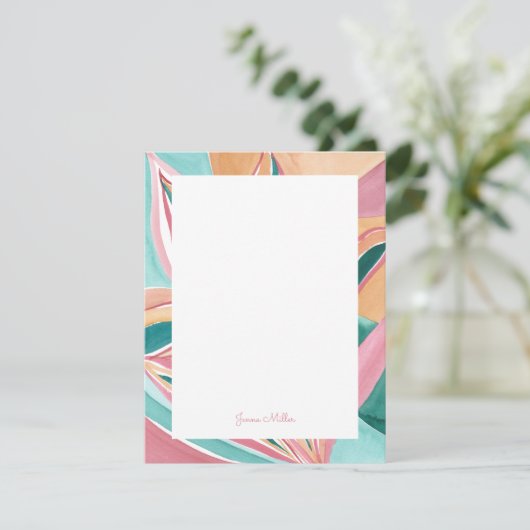 ボタニカル抽象芸術パーソナライズされたアートフラットノートカード 招待状 (スタンド正面)