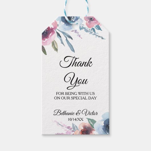 ボタニカル春フローラとシックサンキュー ギフトタグ (正面)