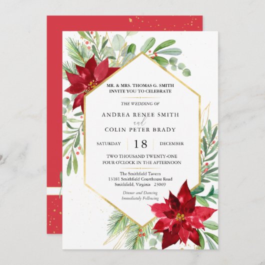 ボタニカル水彩グリーンが美しいクリスマスウェディング 招待状 (正面/裏面)