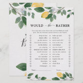 ボタニカル水彩レモンの花嫁シャワーゲーム (正面/裏面)