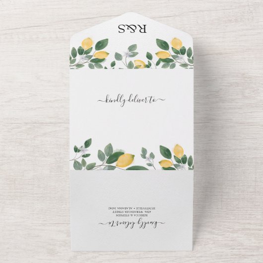 ボタニカル水彩レモン&グリーンウェディング オールインワン招待状 (外側)