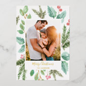 ボタニカル水彩写真エレガントクリスマス 箔シーズンカード (正面)