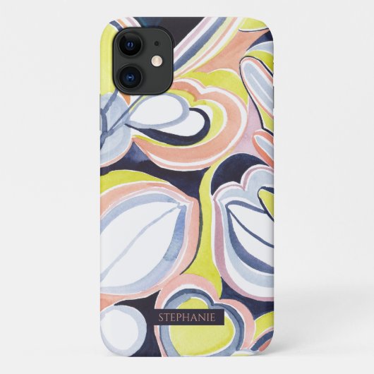 ボタニカル水彩抽象芸術 名前 Phoneケース Case-Mate iPhoneケース (裏面)