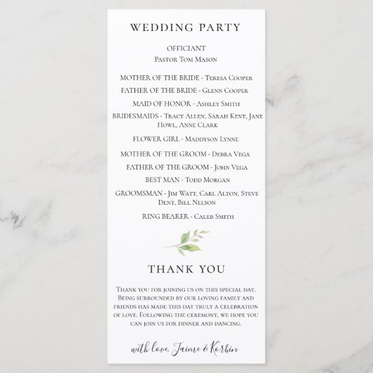 ボタニカル水彩花イラストの結婚式プログラム プログラム (裏面)