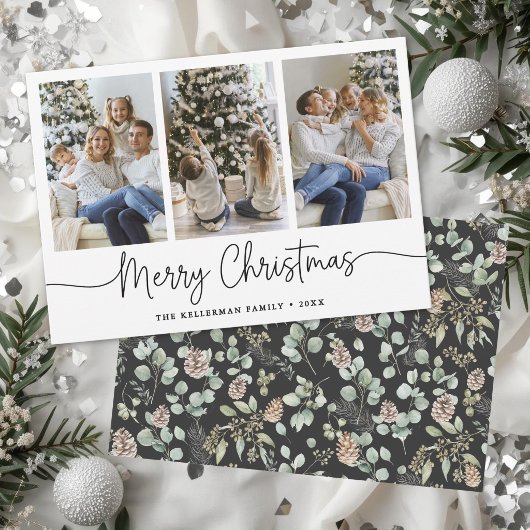 ボタニカル水彩3枚の写真のクリスマス シーズンカード