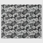 ボタニカル白黒デイジーフローラアートパターン ラッピングペーパー (フラット)