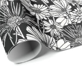 ボタニカル白黒デイジーフローラアートパターン ラッピングペーパー (ロールコーナー)