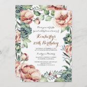 ボタニカル秋フローラ水彩誕生日パーティー 招待状 (正面/裏面)