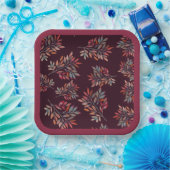 ボタニカル紅葉ブルゴーニュカスタマイズ ペーパープレート (パーティー)