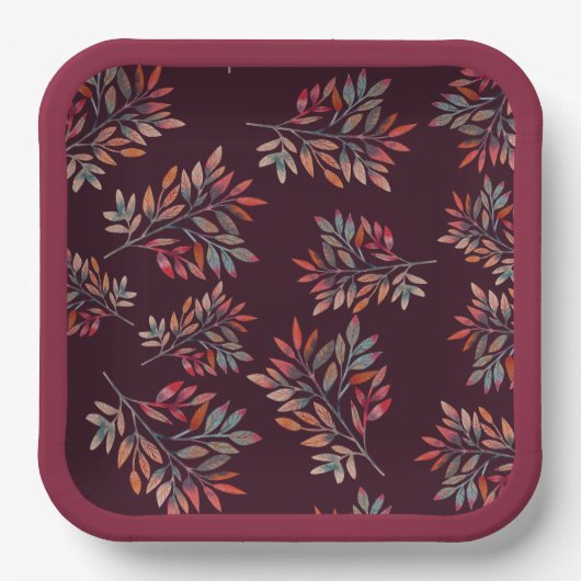 ボタニカル紅葉ブルゴーニュカスタマイズ ペーパープレート (正面)