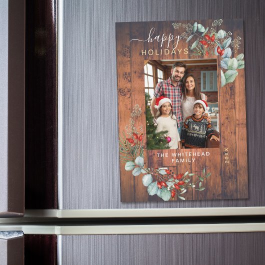 ボタニカル素朴さくらんぼウッドホリデーマグネットカード