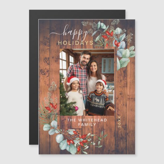 ボタニカル素朴さくらんぼウッドホリデーマグネットカード (正面/裏面)