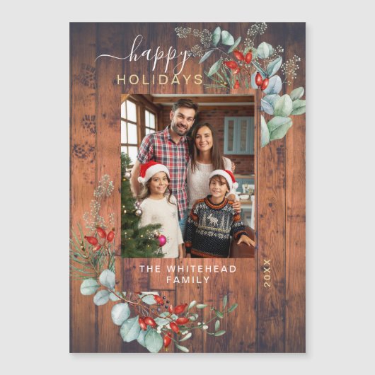 ボタニカル素朴さくらんぼウッドホリデーマグネットカード (正面)