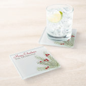 ボタニカル素朴ウォーターカラーホリデーウィンターカスタム ガラスコースター (アングル)