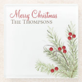 ボタニカル素朴ウォーターカラーホリデーウィンターカスタム ガラスコースター (正面)