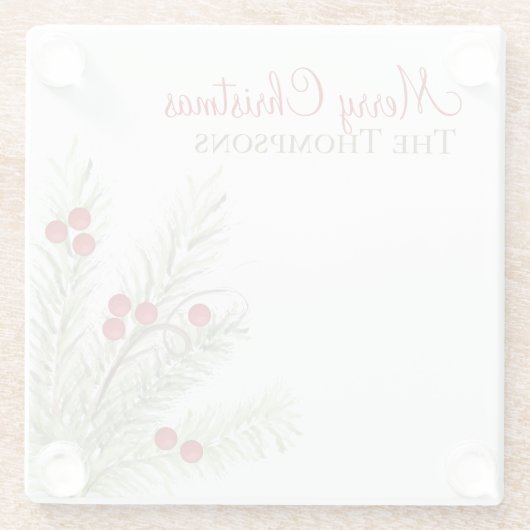 ボタニカル素朴ウォーターカラーホリデーウィンターカスタム ガラスコースター (裏面)