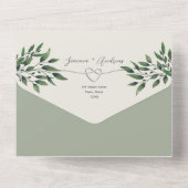 ボタニカル素朴オリーブグリーン結婚ズ オールインワン招待状 (裏面)