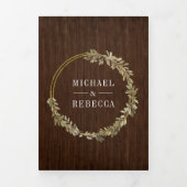 ボタニカル素朴オリーブブランチバーンウッドズ結婚ズ 三つ折り招待状 (カバー)