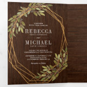 ボタニカル素朴オリーブブランチバーンウッドズ結婚ズ 三つ折り招待状 (内部最初)