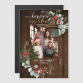 ボタニカル素朴ダークウッドホリデーマグネットカード (正面/裏面)