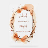 ボタニカル素朴テラコッタ結婚の歓迎リース アクリルサイン (正面)
