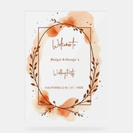 ボタニカル素朴テラコッタ結婚の歓迎リース アクリルサイン