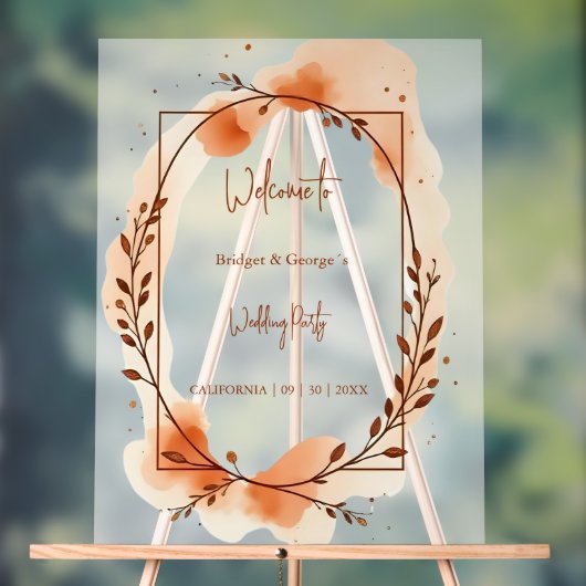 ボタニカル素朴テラコッタ結婚の歓迎リース アクリルサイン (ニュートラル)