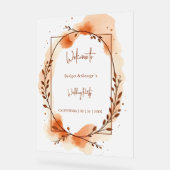 ボタニカル素朴テラコッタ結婚の歓迎リース アクリルサイン (傾斜)