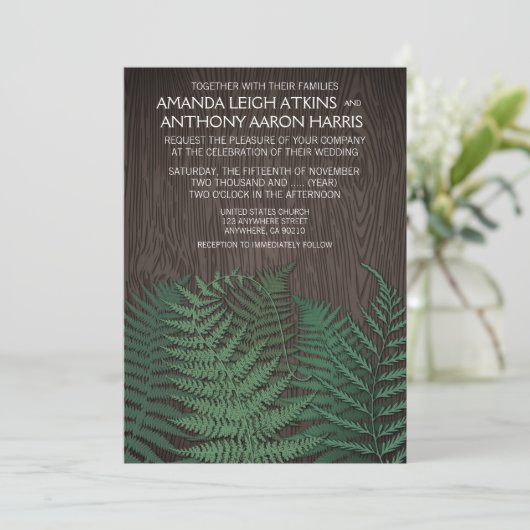 ボタニカル素朴ファーンカントリーウェディング招待状 招待状 (スタンド正面)