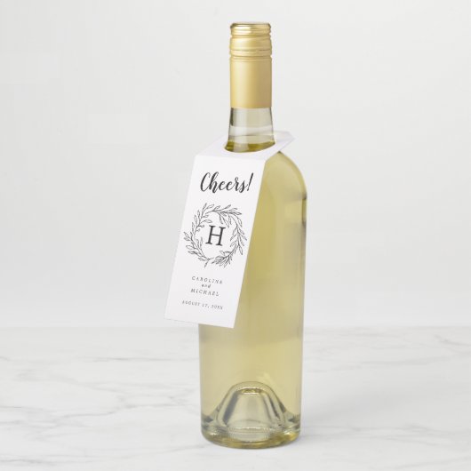 ボタニカル素朴リースエレガントなウェディングモノグラム ボトルネックタグ (アングル)