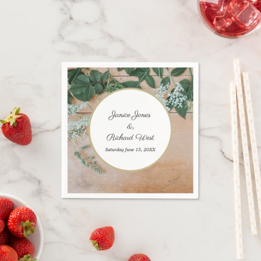 ボタニカル素朴金ゴールドフレームカスタムウェディング スタンダードカクテルナプキン (インサイチュ)