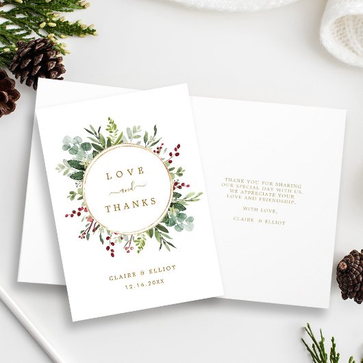 ボタニカル結婚クリスマス金ゴールドの感謝を折った カード