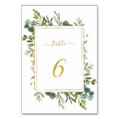 ボタニカル結婚グリーン金ゴールドグリッター番号6、 テーブルナンバー (裏面)