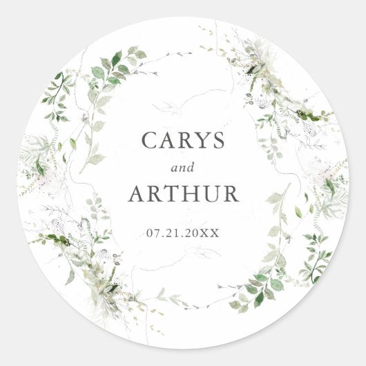 ボタニカル緑モダンリース結婚ズ ラウンドシール (正面)