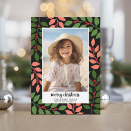 ボタニカル縁どコーラルブラック – 垂直フォト シーズンカード