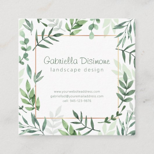ボタニカル縁どセージグリーンスクエアビジネスカード スクエア名刺 (正面)
