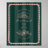 ボタニカル縁どホックストライプド結婚・ ポスター (正面)