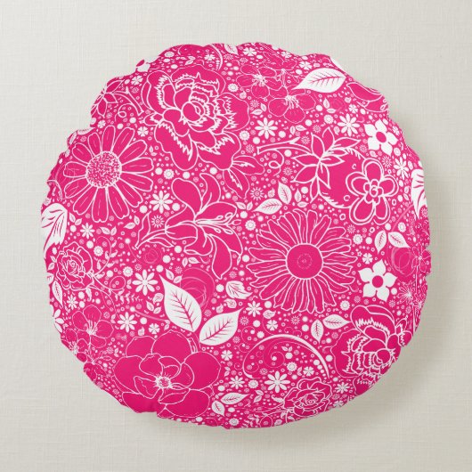 ボタニカル美しいブライトピンクラウンド装飾用クッション ラウンドクッション (正面)