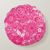 ボタニカル美しいブライトピンクラウンド装飾用クッション ラウンドクッション (裏面)