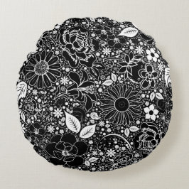 ボタニカル美しいブラックホワイトラウンド装飾用クッション ラウンドクッション
