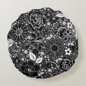 ボタニカル美しいブラックホワイトラウンド装飾用クッション ラウンドクッション (裏面)