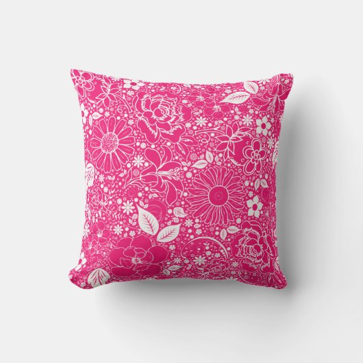 ボタニカル美しいホットピンク装飾用クッション クッション (正面)