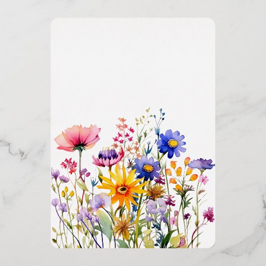 ボタニカル美しい結婚ワイルドフラワーズ詳細 箔招待状 (裏面)